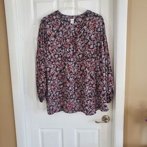 Terra & Sky Floral Print Blouse - Black, Red, Blue